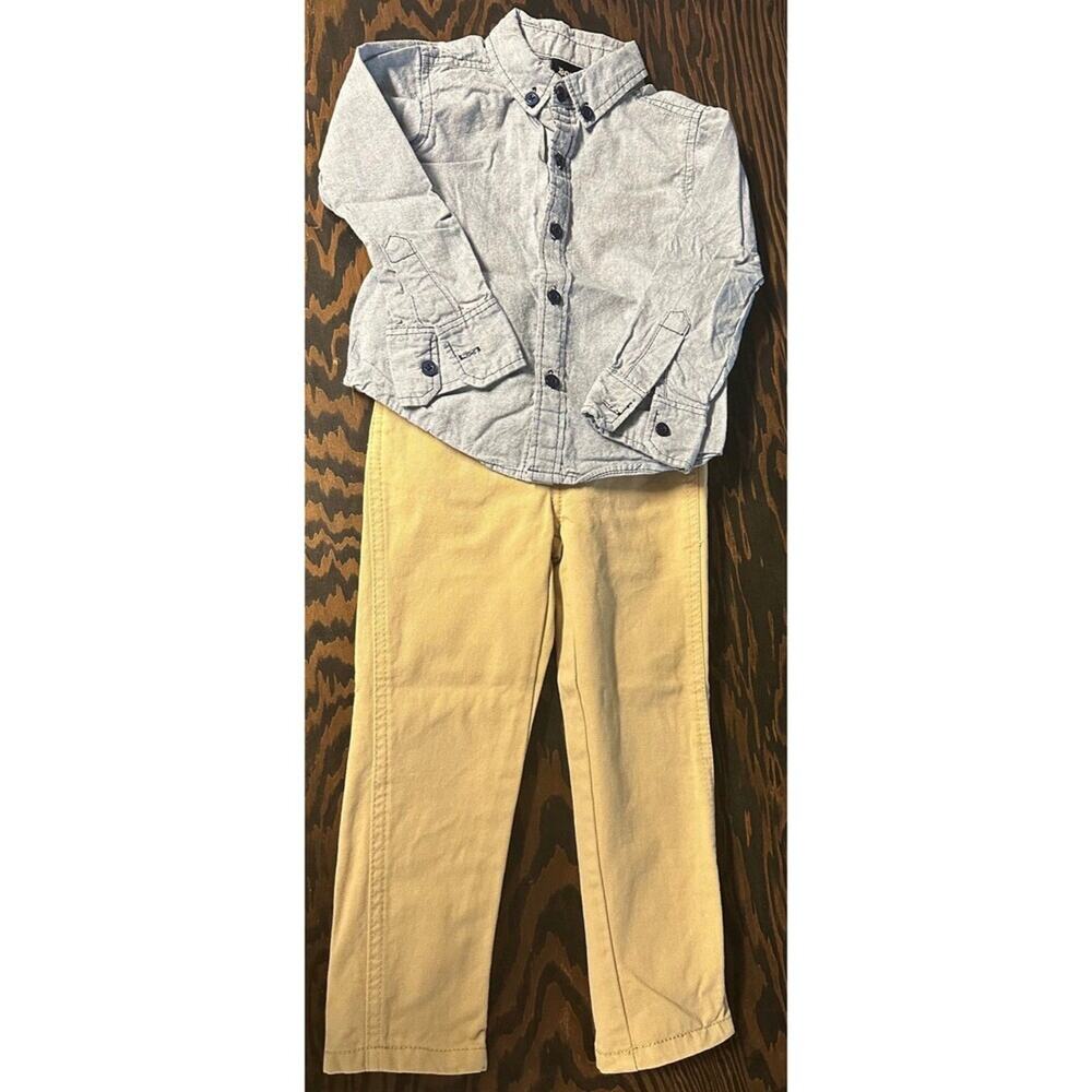 Boy's Rock Outfit Size 3T Khaki Blue Button-Down Set (837)